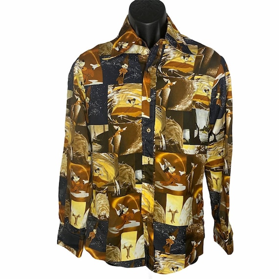 Vintage 70s Kennington Disney Disco Shirt Med Fantasia Mickey