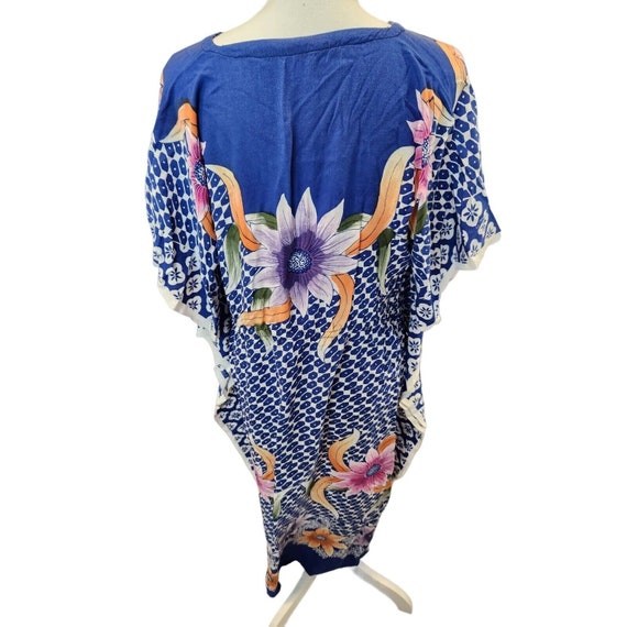 Vintage 80s Womens Blue Floral Kaftan MuuMuu Dres… - image 6