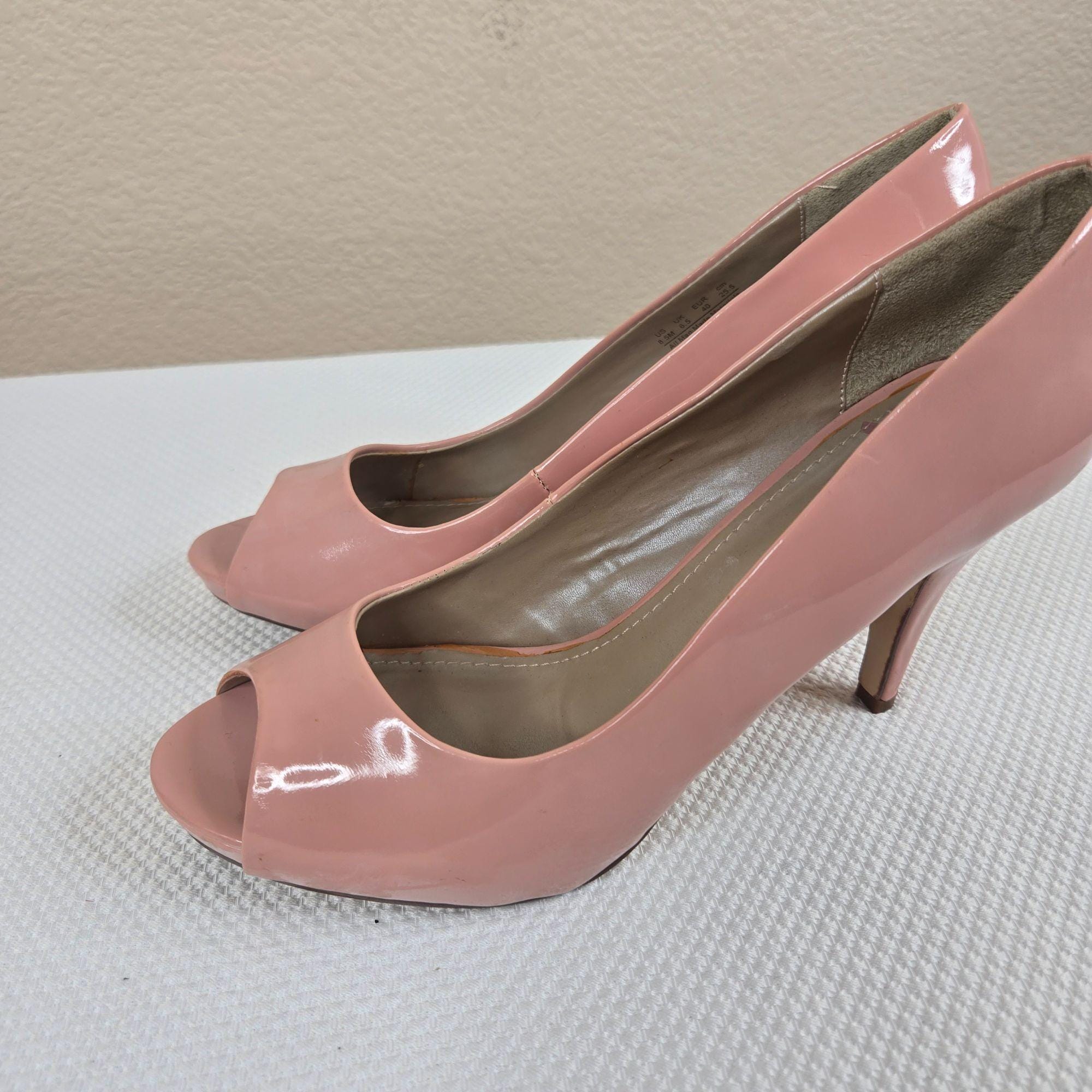 Pink Leather Heels - Etsy Women\'s Pink Faux Leather High Heels with Pointed Peep Toe Heeled Sandals main image 0