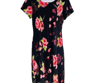 Vintage 90s Jessica Howard Dress Womens M Black Floral Shoulder Pads Chiffon