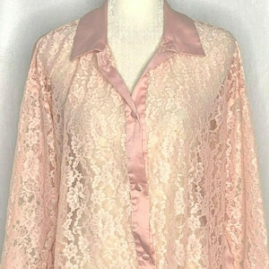 Vintage Victorias Secret Night Shirt S Pink Lace Front Satin Gold Label