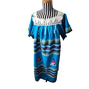 Vintage 90s Embroidered Indian Blanket Maxi Dress M Vibrant Blue Boho