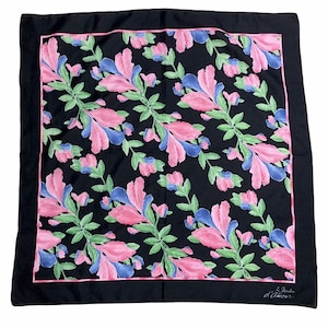 Vintage Max Factor Le Jardin de Amour Scarf 26 x 26 Square Black Floral Perfume