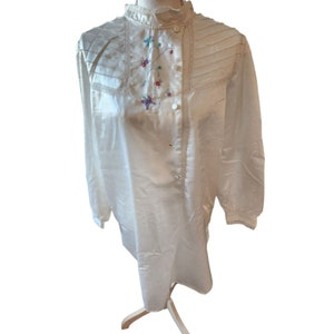 Vintage 80s Jodie Arden Long Sleeve Lace Pleated Nightgown L White Satin