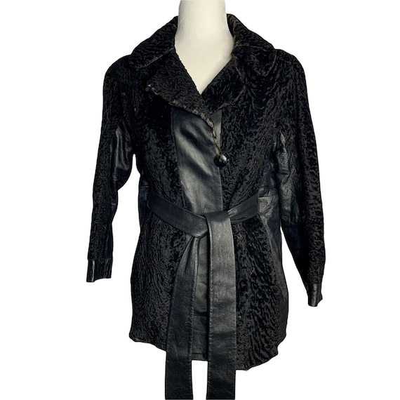 Vintage 50s Persian Curly Lamb Fur Coat S Black L… - image 1