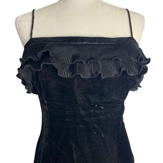 Vintage 80s Gunne Sax Velvet Sheath Dress S Black… - image 1