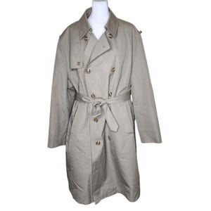 Vintage 80s Double Breasted Trench Coat Mens 44 Beige Spy Belted