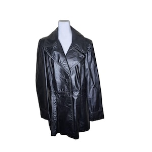 Vintage 80s Leather Jacket Womens Size XL Black Mid Length