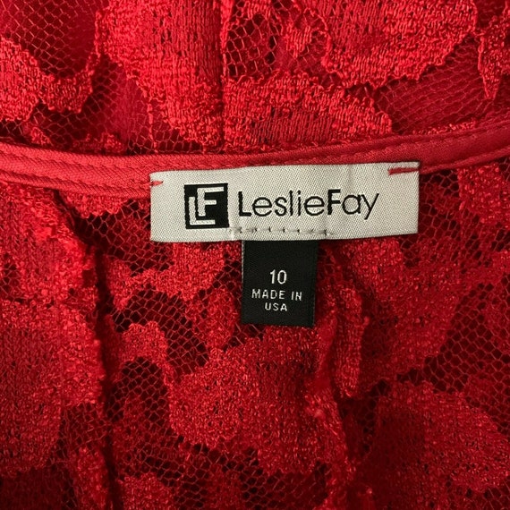 Vintage Leslie Fay Lace Swing Dress 10 Red Floral… - image 6