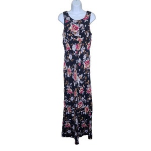 Vintage 90s All That Jazz Sleeveless Maxi Slip Dress Womens Size M Black Floral Lace Up