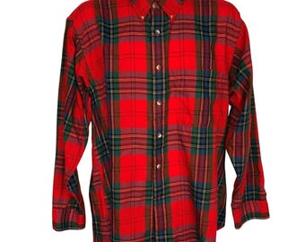 Vintage 90s Mens L Shirt Red Green Plaid Long Sleeve Button Down Grunge