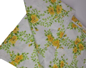 Vintage anni '70 Stevens Utica Yellow Roses Lenzuolo piano matrimoniale Percalle