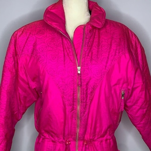 Vintage Edelweiss Ski Snow Jacket M Pink Floral Zip Pockets Toggle Waist Quilted