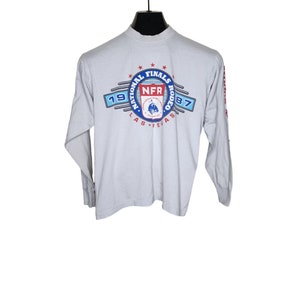 Vintage 1980s NFR Las Vegas T-shirt Mens Size M Gray Long Sleeve Rodeo Cowboy