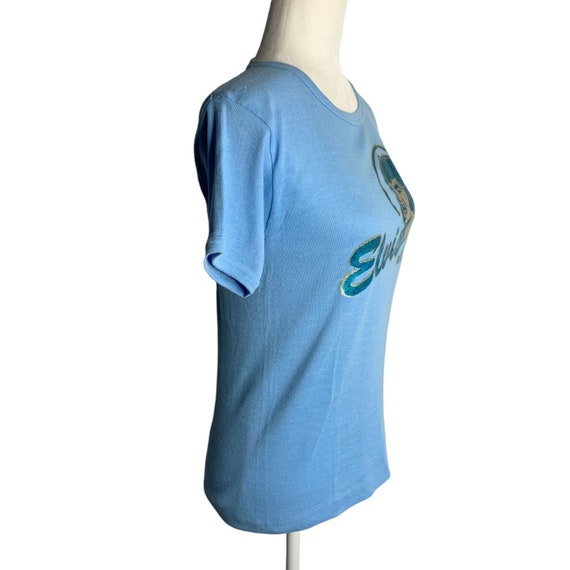 Vintage 70s Elvis Glitter Iron On T Shirt S Blue … - image 5