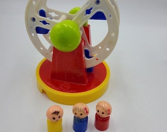 Vintage Mego Riesenrad Spielzeug kleine Leute Kunststoff rot gelb blau weiß Lot