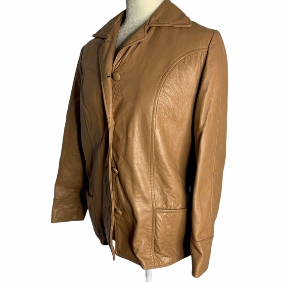 Vintage 70s Soft Leather Jacket S Brown Pockets R… - image 3