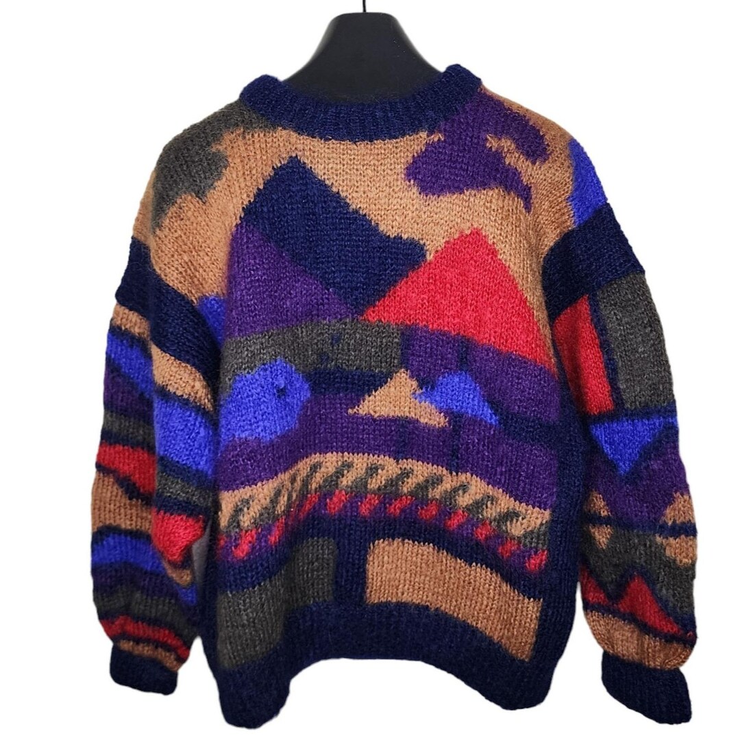 トップス NEIGHBORHOOD mohair sweater L Vintage 90s Mohair Chunky Landscape Sweater Womens XL Blue