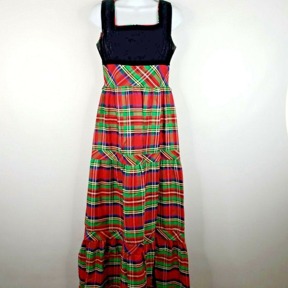 Vintage 70s Candi Jones Dress M Red Green Christma