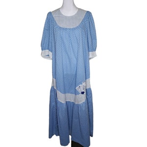 Vintage 60&#39;s Liberty House Hawaiian Maxi Dress Ruffle Hem Womens Size L Blue