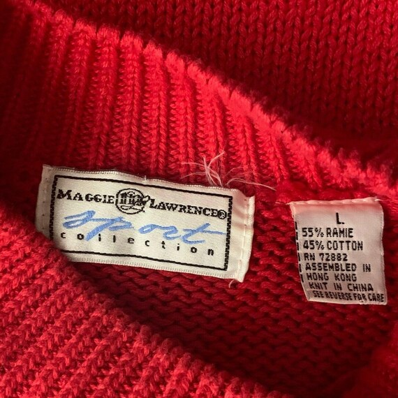 Vintage 80s Knit Pullover Sweater L Red Anchor Na… - image 5