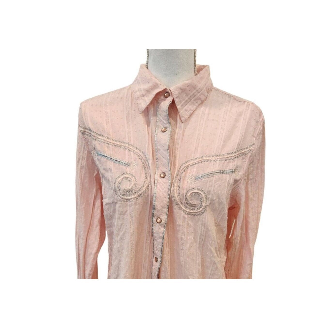 Vintage Y2K Cowgirl Womens Pink Silver Snap Front Western Shirt XL