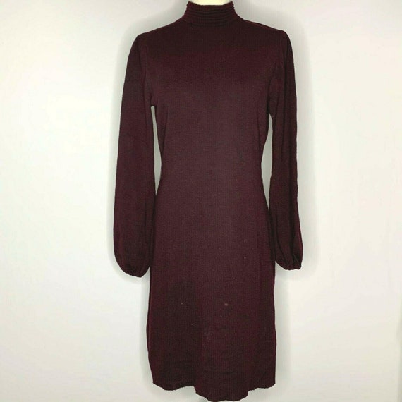 Vintage 60s Wool Knit Sweater Dress M Brown Mock N
