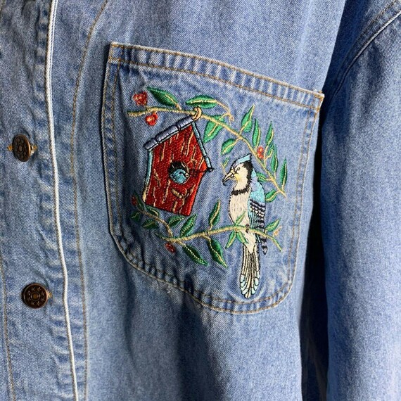 Vintage Denim Shirt Barn Jacket Shacket L Embroid… - image 8