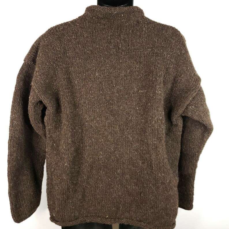 Vintage 90s Does 70s Brown Beige Hand Knit Wool Sweater L Om Symbol Sun Namaste