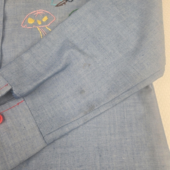 Vintage 70s Embroidered Shirt Womens Small Blue T… - image 6