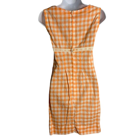 Vintage 60s Handmade Sheath Dress XS Orange Gingh… - image 4