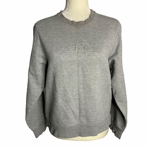 Vintage 90s Adidas Crewneck Sweatshirt M Grey Embroidered Logo Pullover
