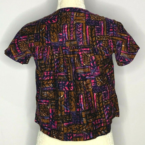 Vintage 60s Babydoll Shirt S Pink Brown Tribal Na… - image 4