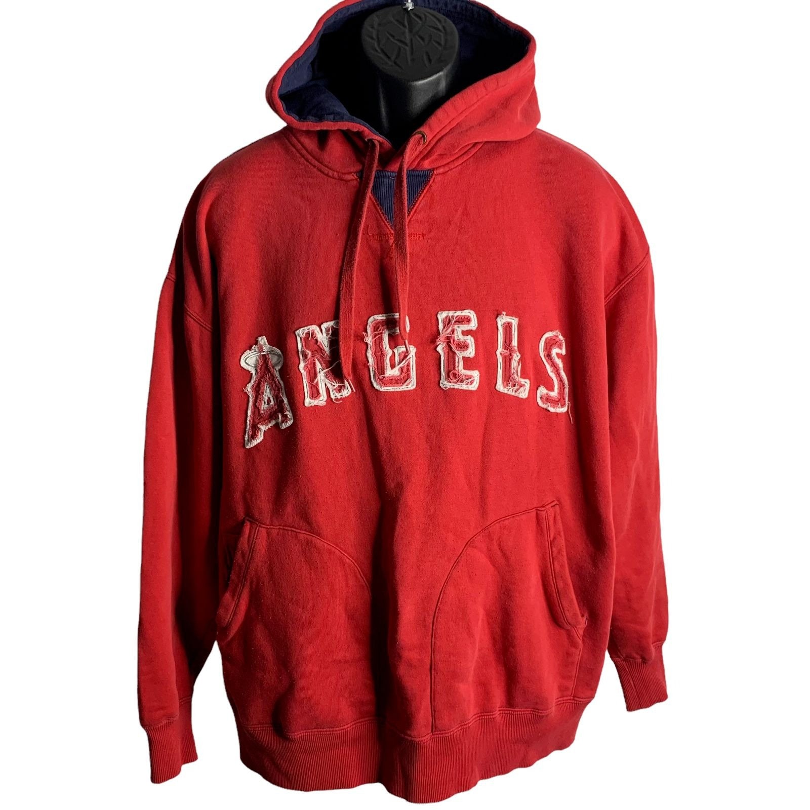 Vintage Majestic Angels Hoodie Sweatshirt XL Red Embroidered