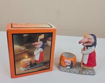 NEW Vintage Kitchen Witch Figurine Baba Yaga Babushka Candle Holder