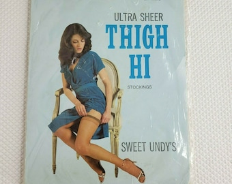 Vintage 70s Sweet Undys Stockings Off White Ultra Sheer Thigh High Tall