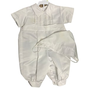 Vintage Infant One Piece Tuxedo Suit 18 months White Christening Buttons Hat