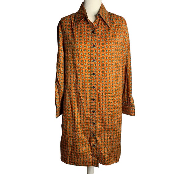 Vintage 70s Long Sleeve Shift Dress M Red Geometric Button Up Point Collar Shirt Vintage 70s Long Sleeve Shift Dress M Red Geometric Button Up Point Collar Shirt