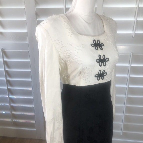 Vtg 80s Plaza South Black Ivory Sheath Dress 12 P… - image 5