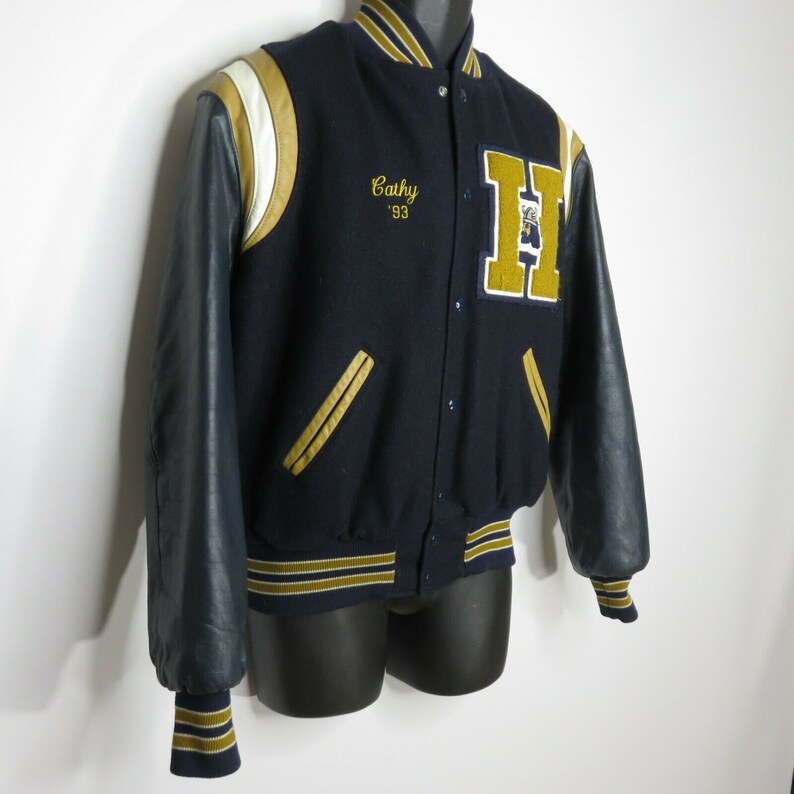 Vintage 90s Holloway Wool Leather Varsity Letterman Jacket | Etsy