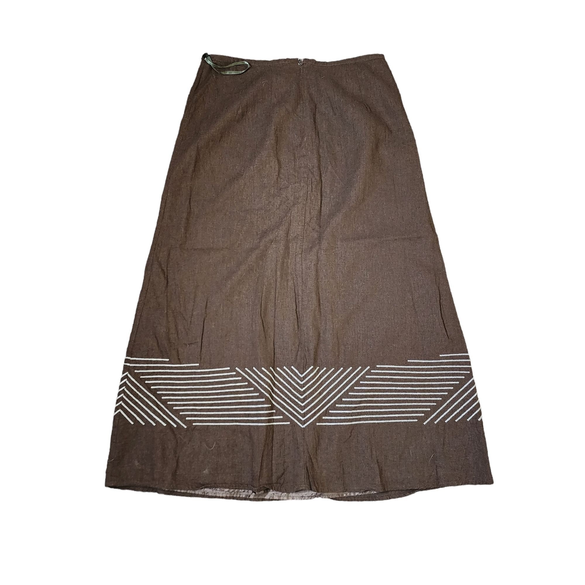 スカート 80s brown native pattern long skirt Vintage 90s Maxi Skirt Tribal Pattern Womens Size 8 Brown
