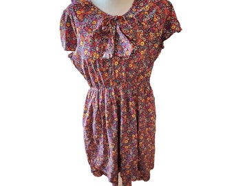 Vintage 80's Jody of California Summer Floral Red Dress Size L