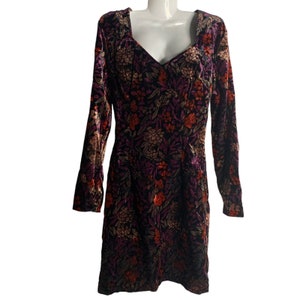 Vintage 80s Contempo Casuals Velvet Sheath Dress M Black Floral Long Sleeve NEW
