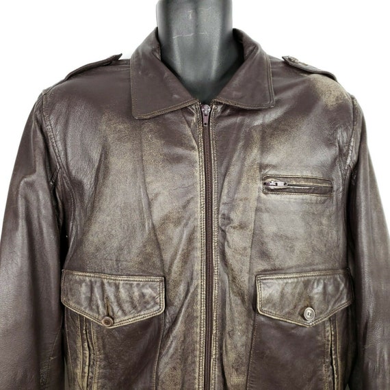 Vintage Brown Leather Bomber Flight Jacket Made in
