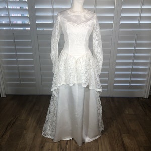 Vtg 70s Handmade Victorian Wedding Dress Small Lace Romantic High Neck Cottage