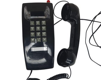 Retro Bittel Black Corded Wall Phone Telephone Push Button Dial Red Indicator Light