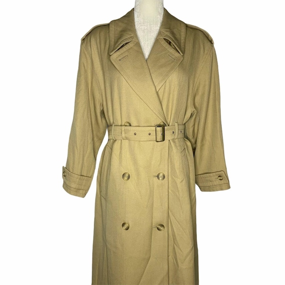 Buy Vintage Giorgio Armani Trench Coat 40 Tan Beige Wool Belted ...