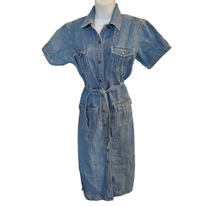 Vintage 80s Jane Ashley Blue Jean Shirt Dress Size M Casual Classic