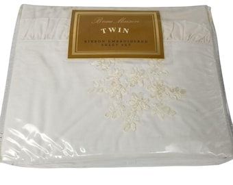 Vintage Beau Maison White Ribbon Twin Bed Sheet Set New Shabby Cottage Floral