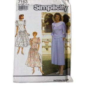 Vintage 90s Simplicity 7163 Pattern Misses 4-22 Two Piece Dress Gathered Uncut